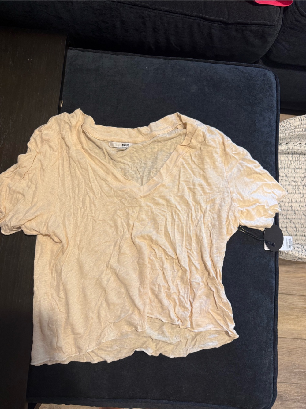 Amuse Society Light Beige V-Neck Short Sleeve Tee